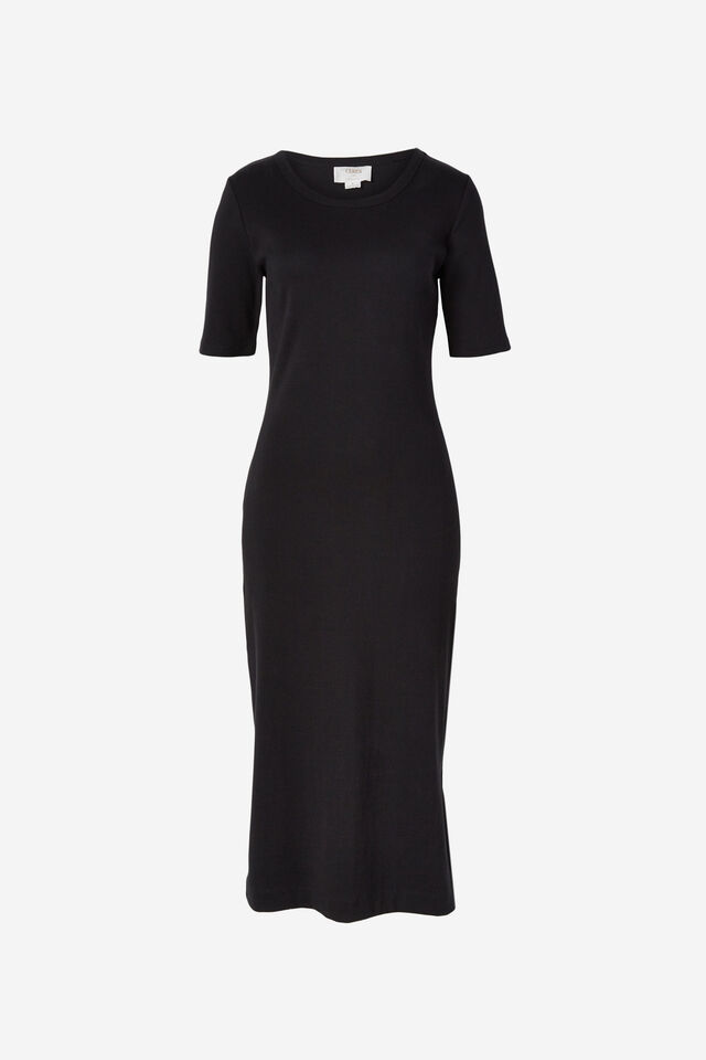 Organic Contour Rib Short Sleeve Dress, BLACK
