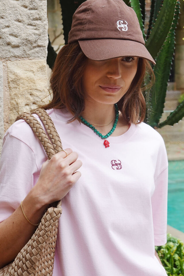 Lola Longline Step Hem Tee, SUNFADED PINK MONOGRAM EMBROIDERY