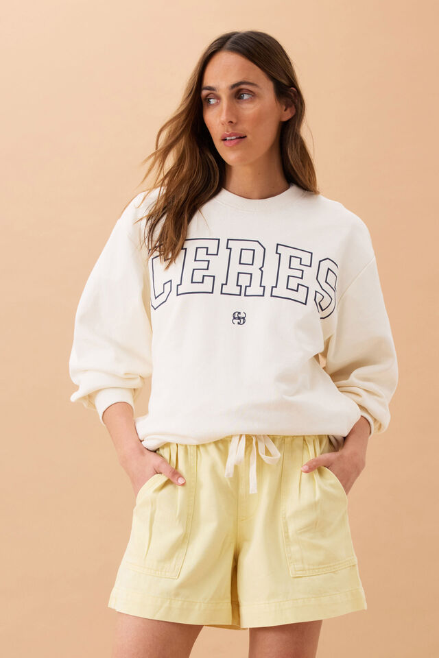 Isla Oversized Slouchy Crew, WINTER WHITE NAVY HERITAGE