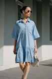 Short Sleeve Tiered Pocket Shirt Dress, VINTAGE BLUE PINSTRIPE - alternate image 1