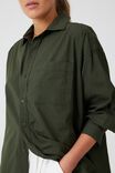 Oversized Poplin Shirt In Organic Cotton, MILITARY GREEN - alternate image 6