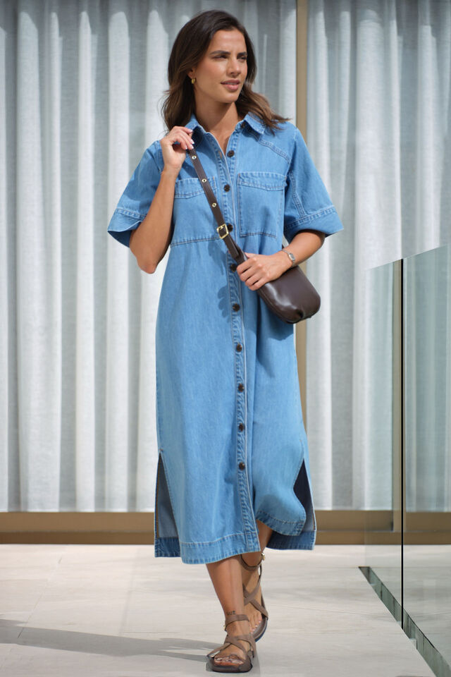 Ava Short Sleeve Midi Dress, VINTAGE BLUE