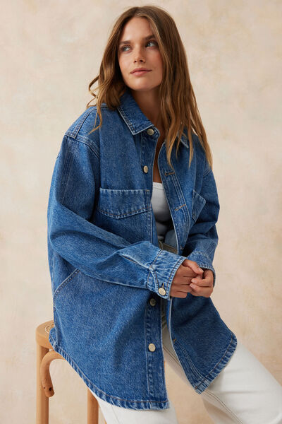 Bobbi Side Pocket Denim Shacket, FRESH INDIGO