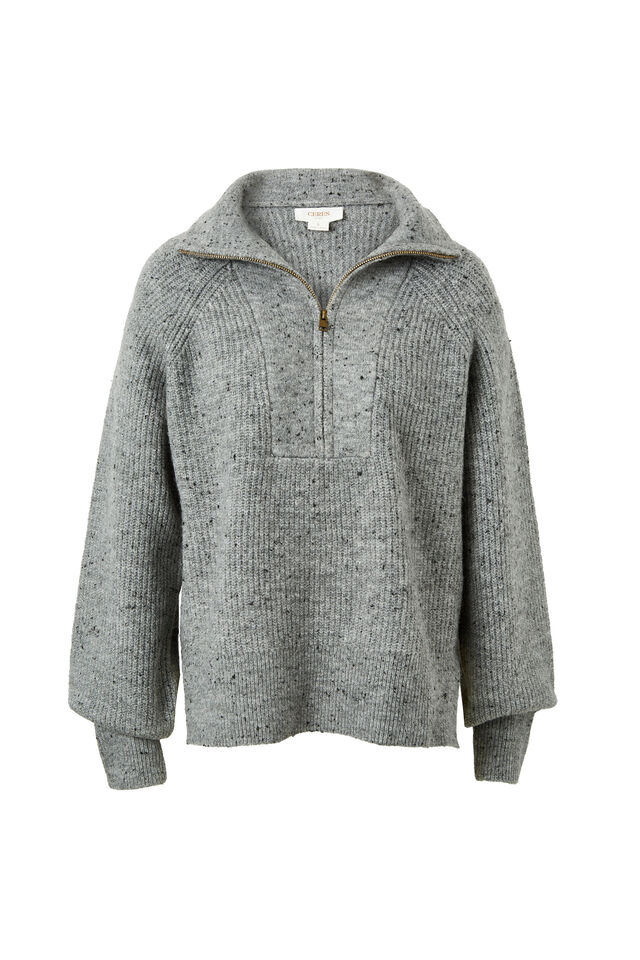 Slouchy Zip Knit, MID GREY NEP