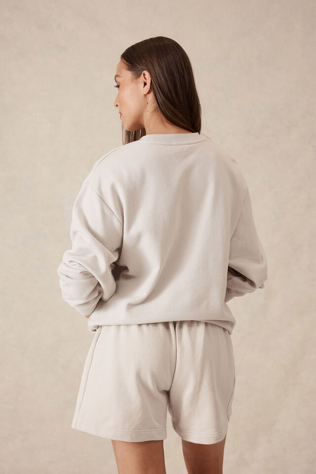 Oversized Slouchy Crew, ALMOND SMALL LOGO