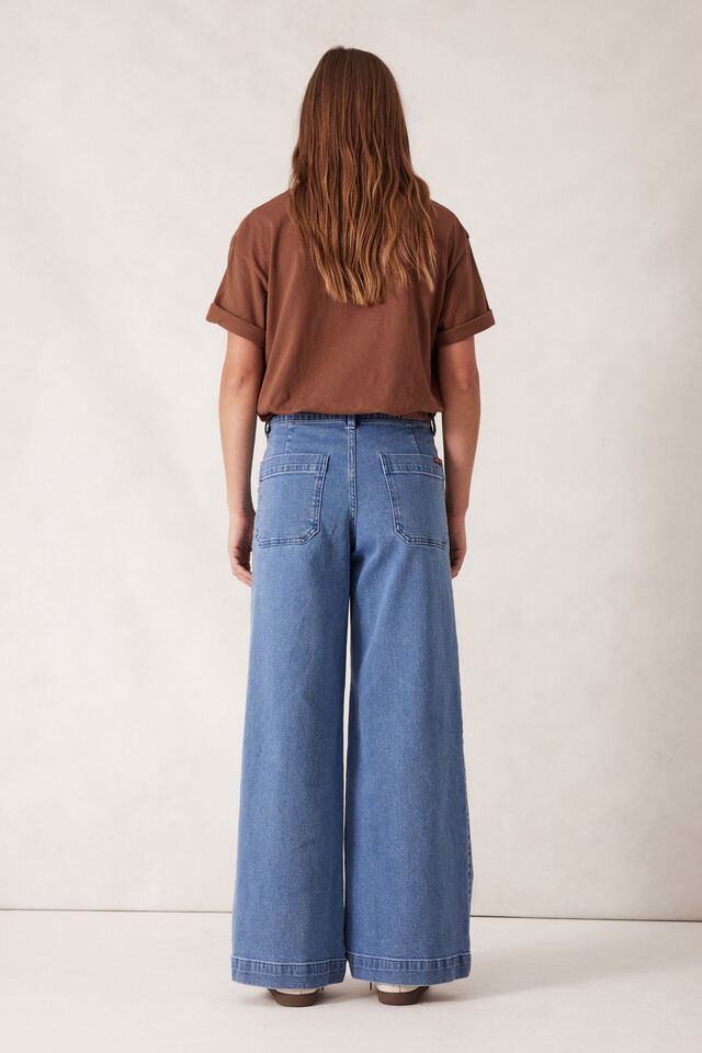 Wide Leg Patch Pocket Jean, WASHED INDIGO