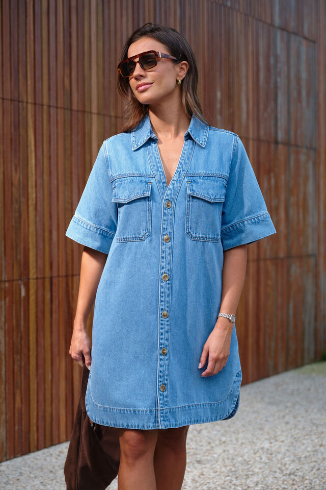 Relaxed Shirt Dress, MID VINTAGE BLUE