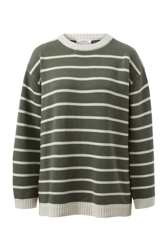 Relaxed Crew Tunic, SOFT OLIVE/ECRU STRIPE