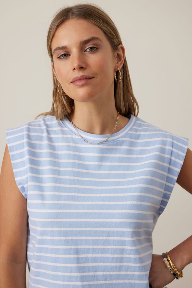 Esme Extended Shoulder Tee, CHINA BLUE/WHITE STRIPE