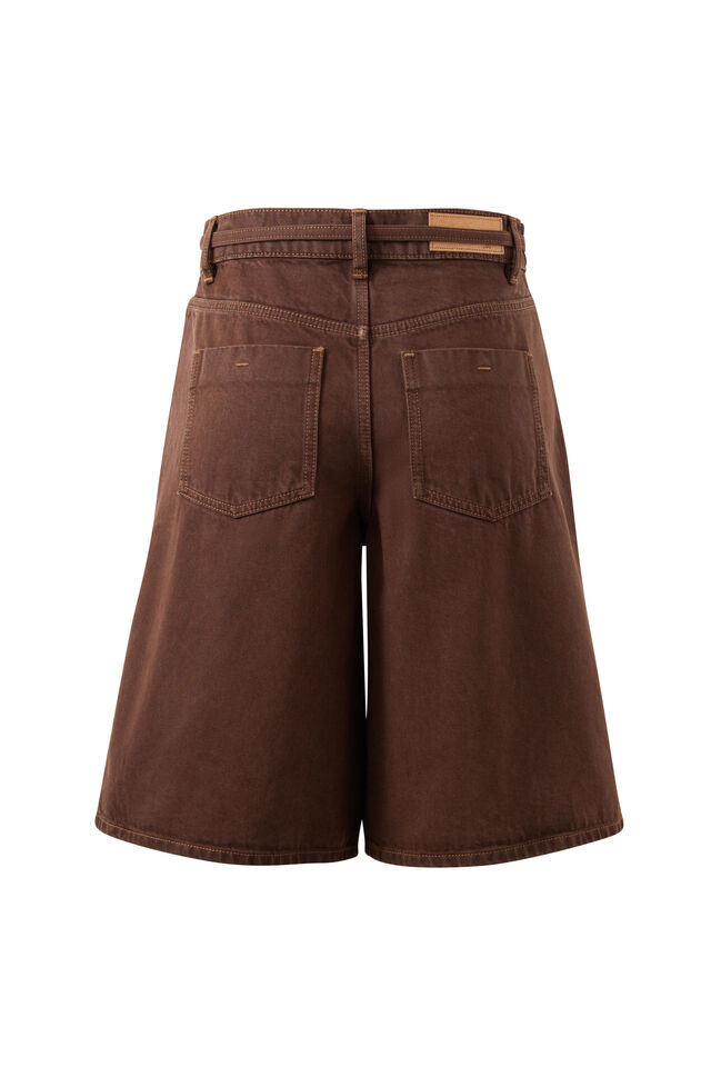Olive Belted Denim Short, CHOCOLATE