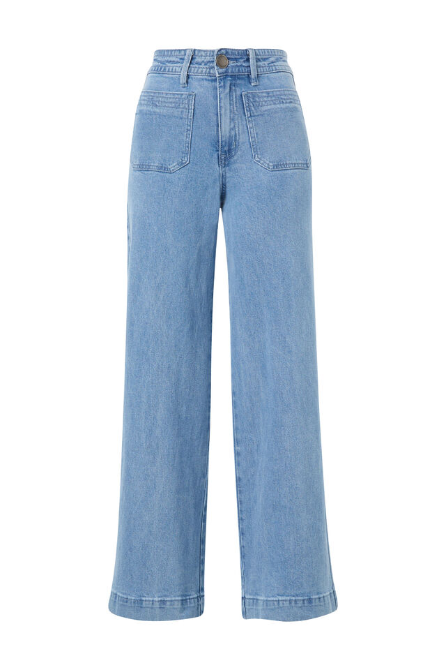 Wide Leg Patch Pocket Jean, VINTAGE BLUE COMFORT STRETCH