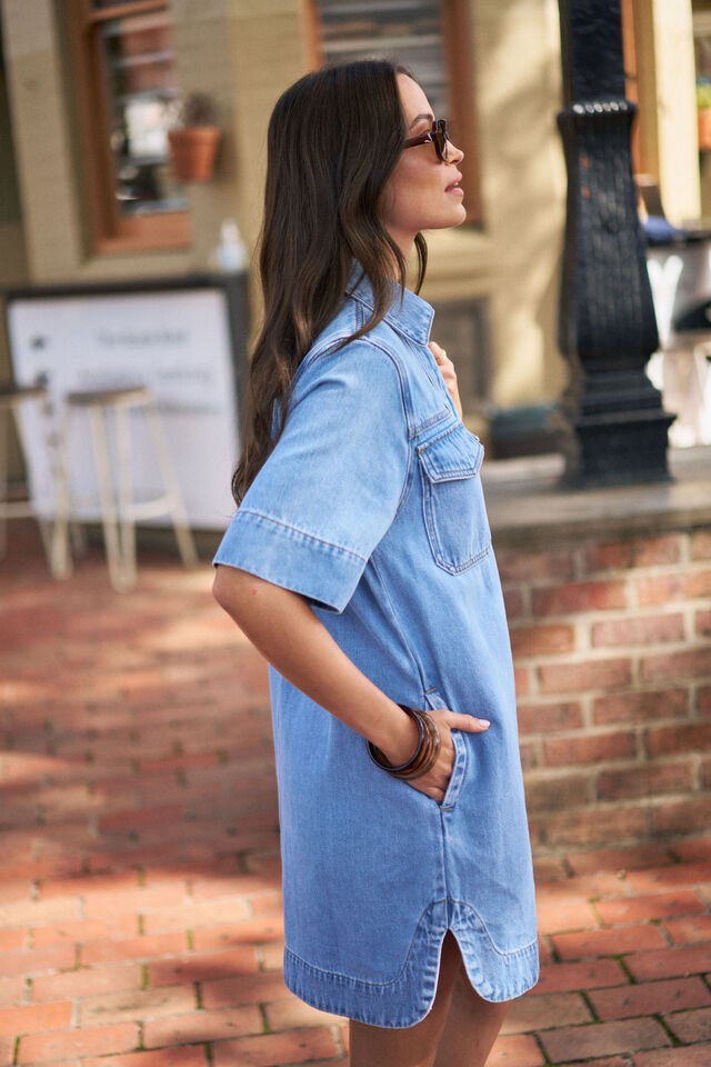 Bonnie Relaxed Shirt Dress, VINTAGE BLUE