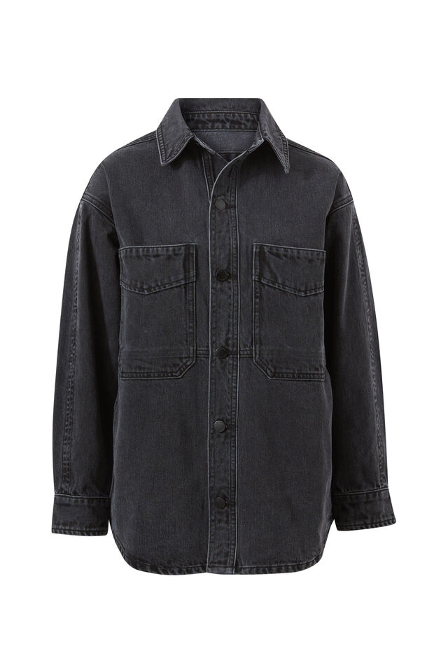 Bobbi Side Pocket Denim Shacket, WASHED BLACK