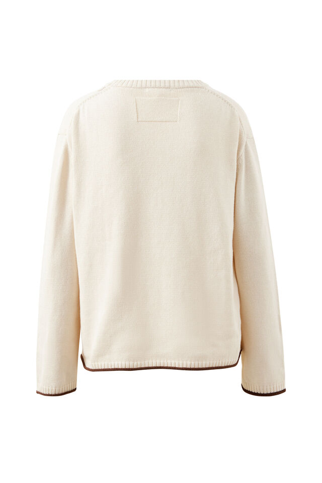 Mira Knitted Crew, ECRU CHOCOLATE SARDINE