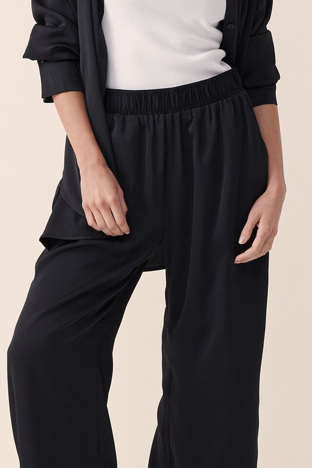 Satin Wide Leg Pant With Recycled Fibres, BLACK