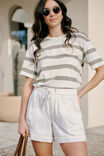 Slouchy Split Hem Tee, EGGSHELL/MOSS GREEN BOLD STRIPE - alternate image 1