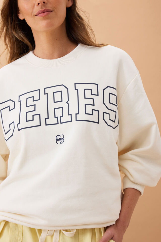 Isla Oversized Slouchy Crew, WINTER WHITE NAVY HERITAGE