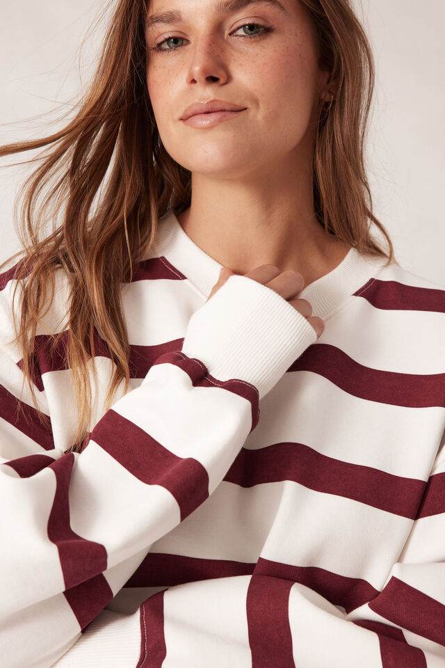 Cropped Slouchy Crew, BURGUNDY STRIPE