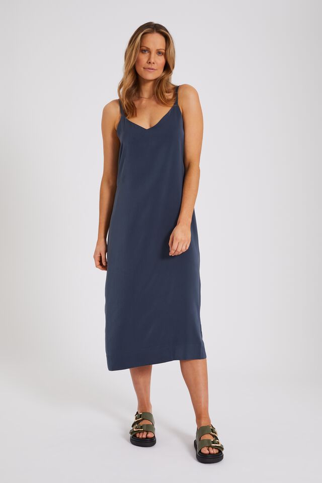 Satin Slip Dress With Recycled Fibres, SMOKE BLUE