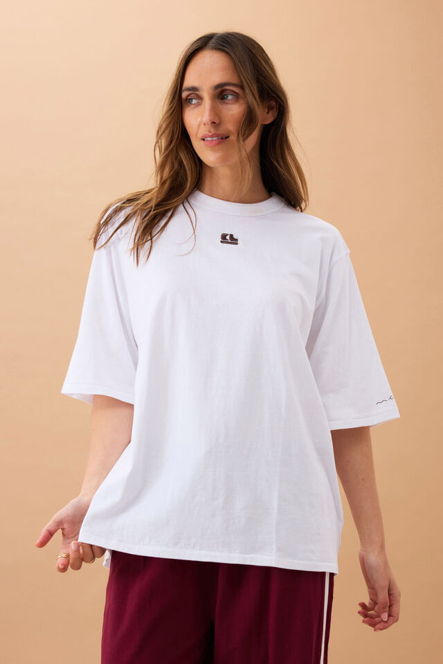 Liv Oversized Tee, WHITE /CHOC CL EMBROIDERY