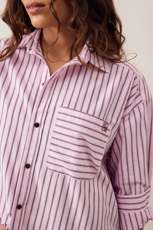 Peta Oversized Shirt, SUNFADED PINK STRIPE