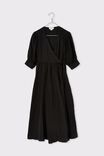 Linen Wrap Midi Dress, BLACK - alternate image 5