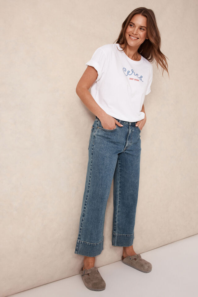 Jude Wide Leg Crop Jean, MID INDIGO