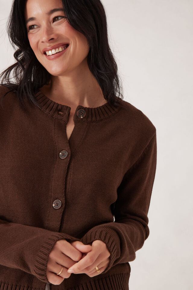 Nelly Long Sleeve Knit Cardi, CHOCOLATE