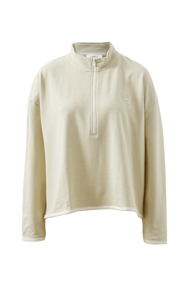 Boxy Zip Sweat, MATCHA FINE STRIPE