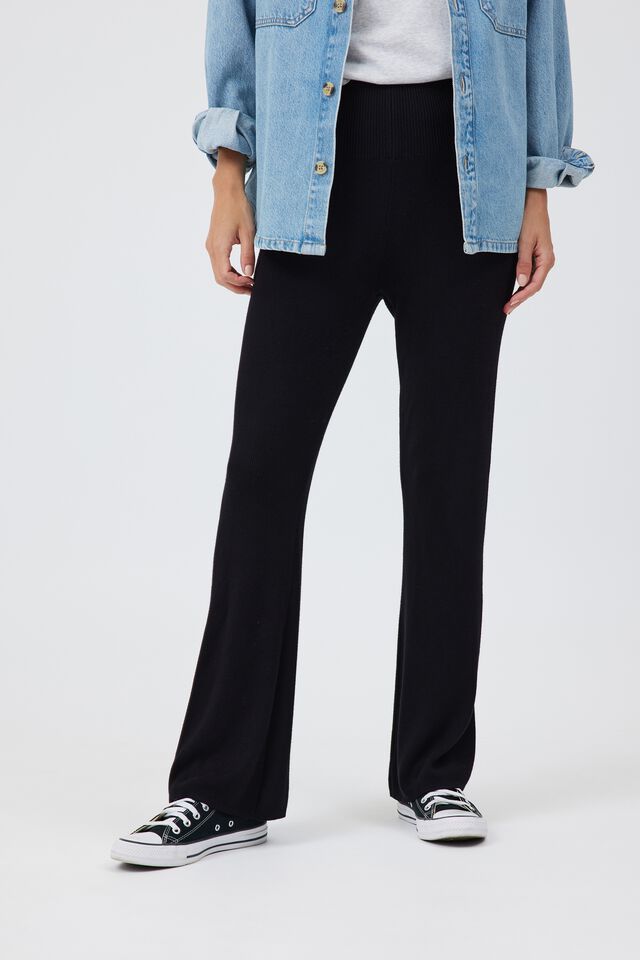 Knitted Flare Pant With Lenzing Viscose, BLACK