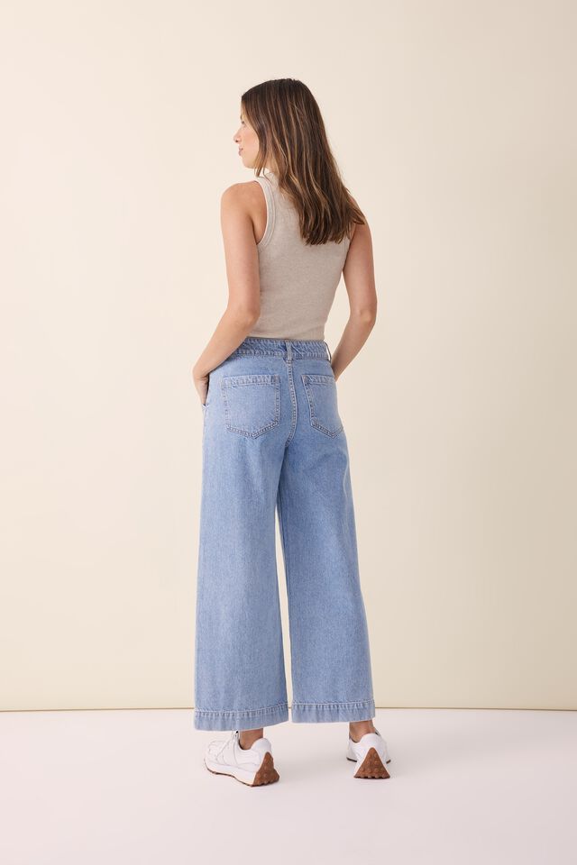 Wide Leg Seamed Jean With Recycled Cotton, VINTAGE BLUE