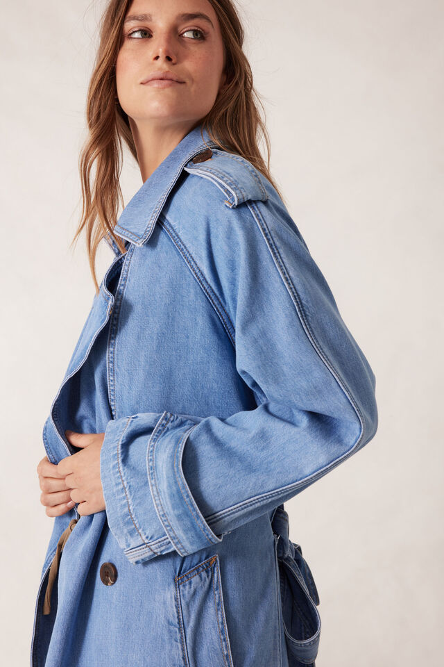Longline Trench Coat, VINTAGE BLUE