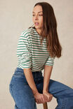 Longline Step Hem L/S Tee, VANILLA/FERN GREEN STRIPE - alternate image 1