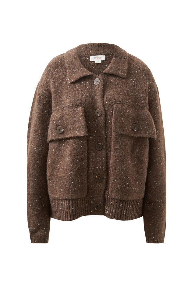 Knit Bomber Cardi, MUSHROOM NEP