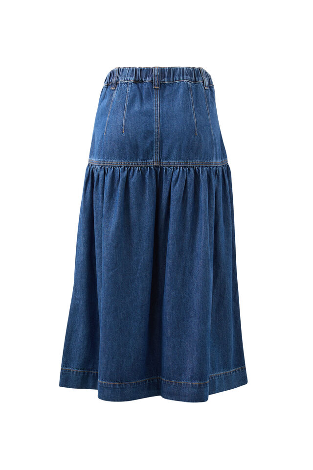 Drop Waist Denim Midi Skirt, CASPIAN BLUE
