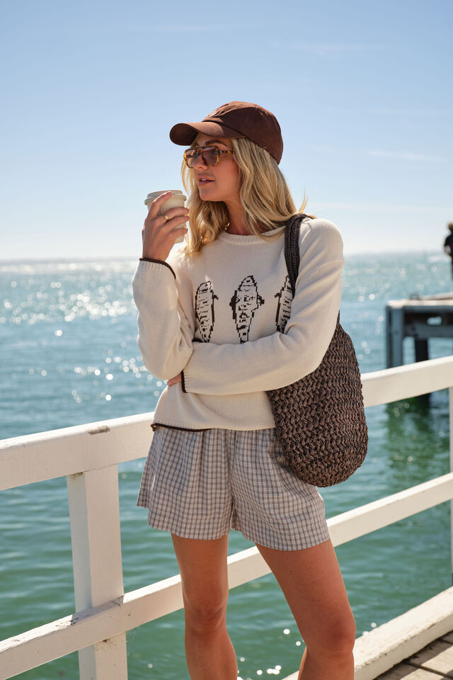Mira Knitted Crew, ECRU CHOCOLATE SARDINE