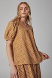 Puff Sleeve Square Neck Tunic, TOBACCO FLORAL