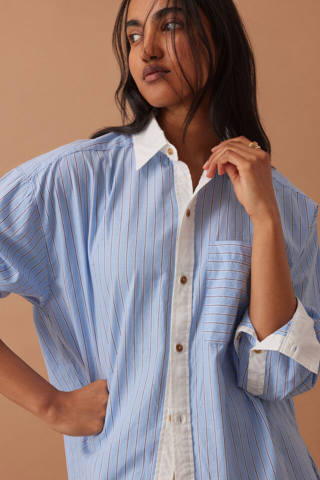 Peta Oversized Shirt, POWDER BLUE TRIPLE STRIPE