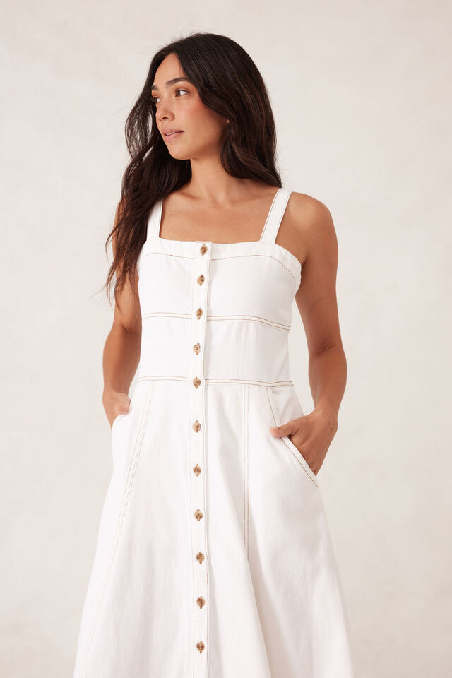Strappy Seamed Midi Dress, FRESH ECRU