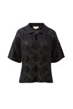 Demi Diamond Knit Collared Tee, BLACK - alternate image 2