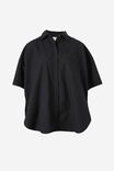 Boxy Shirt In Organic Cotton Poplin, BLACK - alternate image 2