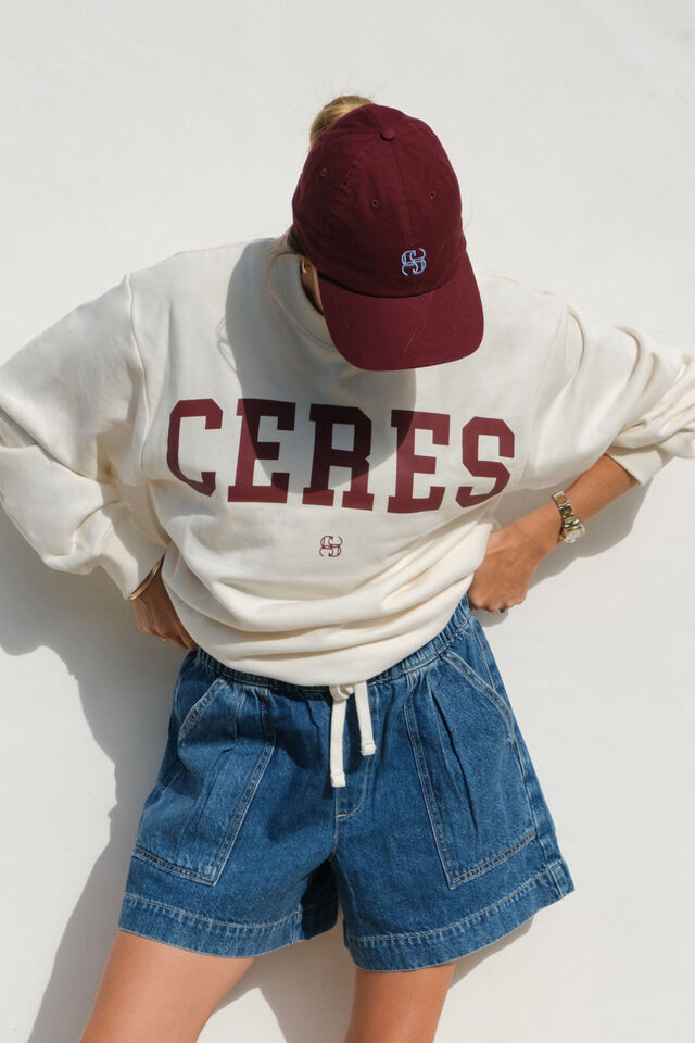 Isla Oversized Slouchy Crew, WINTER WHITE HERITAGE LOGO