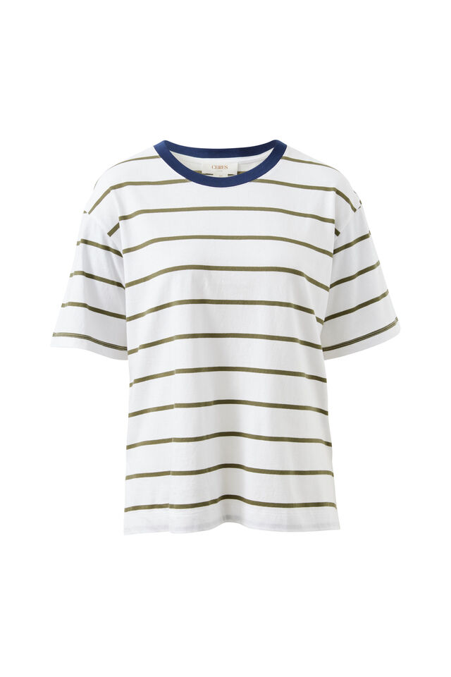 Stevie Slouchy Tee, WHITE/WASHED OLIVE STRIPE