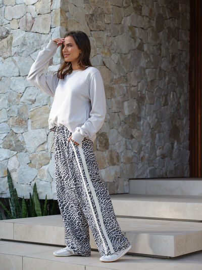 Relaxed Drawstring Pant, LEOPARD LINEN BLEND