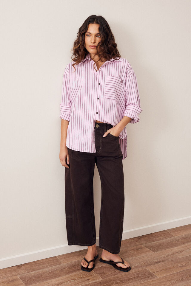 Peta Oversized Shirt, SUNFADED PINK STRIPE