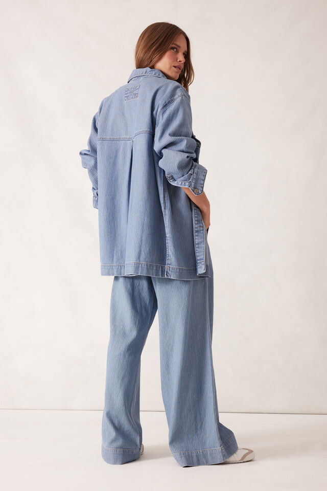 Goldie Longline Denim Shacket, BLUE HERRINGBONE