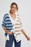Colour Block Cardigan In Organic Cotton, NAVY CAMELETTE MULTI - alternate image 5