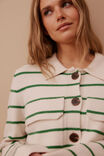 Soft Knit Collared Cardi, ECRU/KELLY GREEN STRIPE - alternate image 5