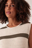 Margot Mesh Knit Tank, ECRU/SOFT OLIVE STRIPE - alternate image 4