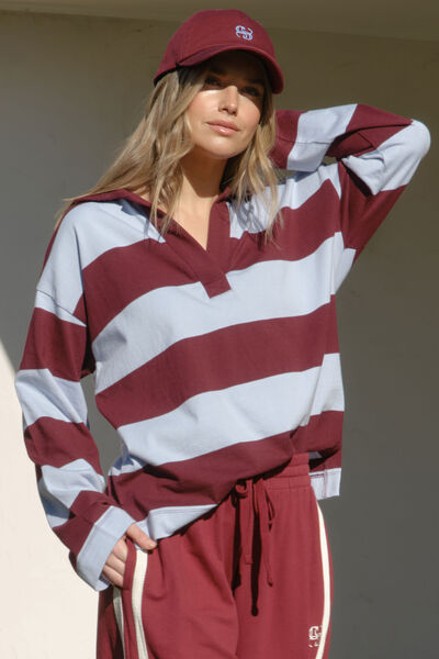 Shelby Slouchy Rugby Top, CHALK BLUE RAISIN STRIPE